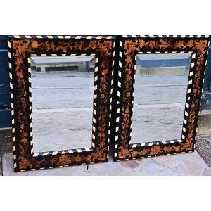 Pair Of Louis XIV Style Marquetry Mirrors