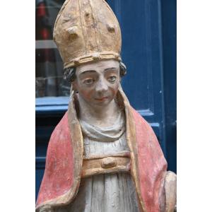 Polychrome Terracotta Saint Bishop XVIII Le Mans