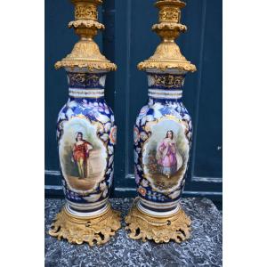 Important Pair Of 19th Century Bayeux Porcelain Lamps