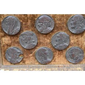 Set Of Nine Medallions Of Wooden Profiles XVII, 