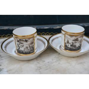 Paire De Tasses Litron En Grisaille XIX