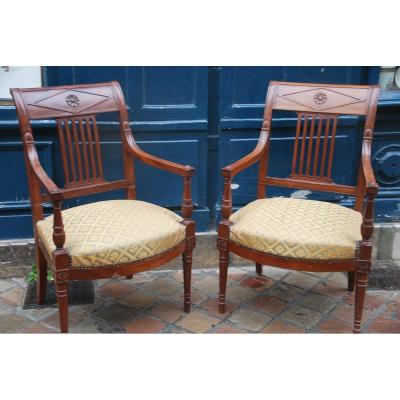 Pair Of Elegant Armchairs In Mahogany D Directoire Period Attributed To Jacob