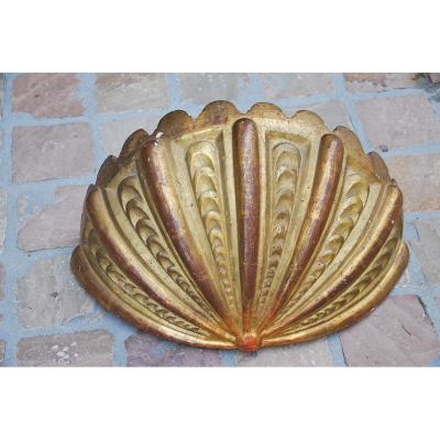 Important Wall Lamp In Golden Wood In The Shape Of A Conch