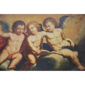 Oil On Canvas Three Putti, Italy XVIII