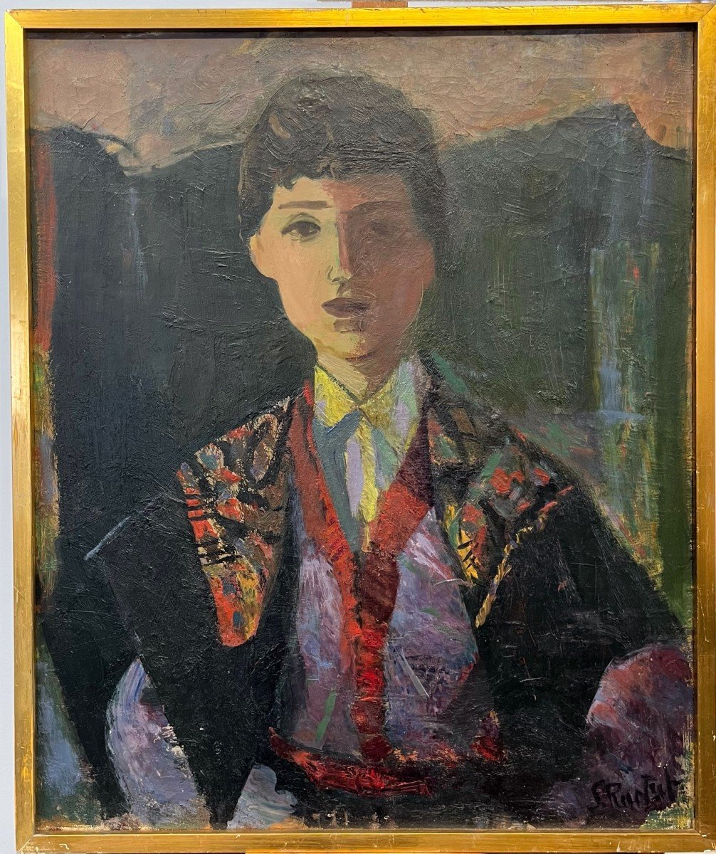 Oil On Canvas - Portrait Young Man With Shawl