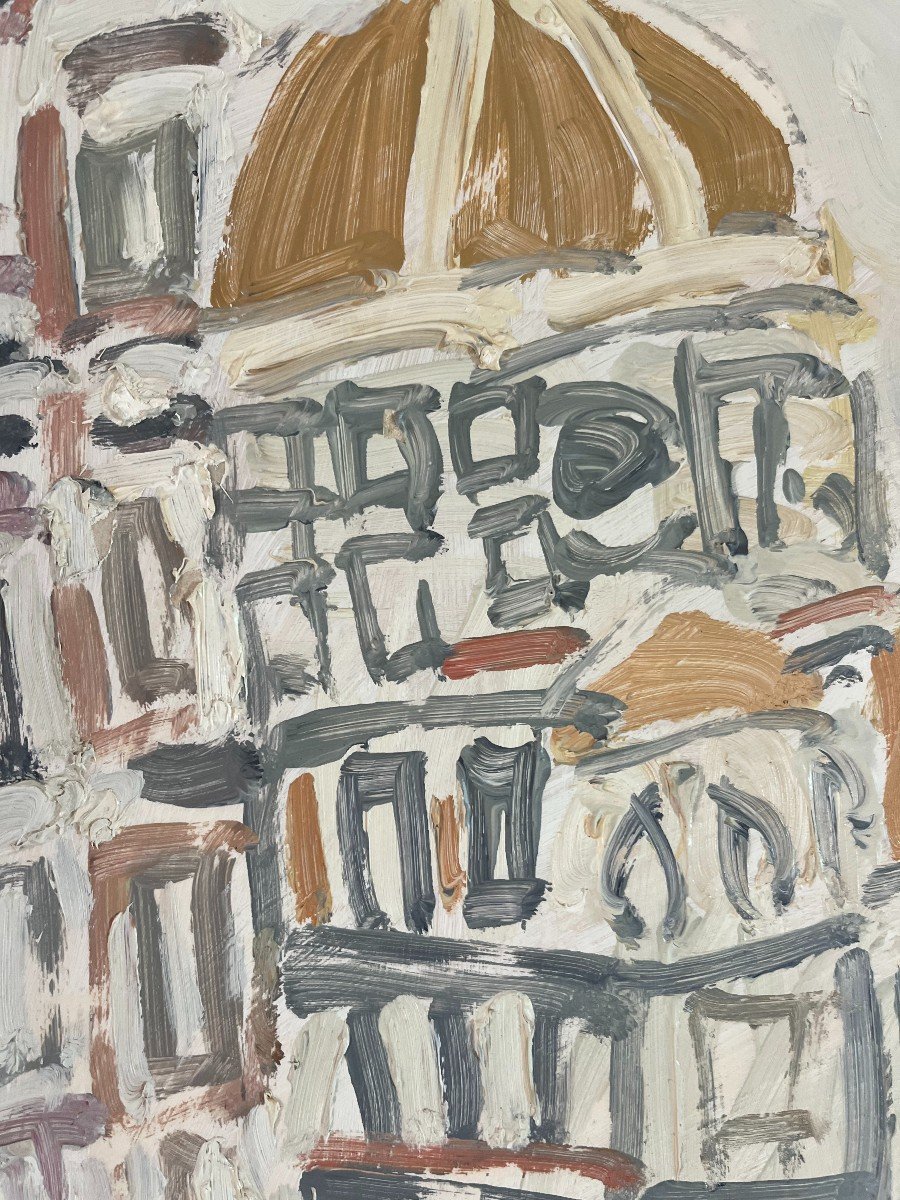 Oil On Paper - View Of Florence Signed Coquet-photo-3