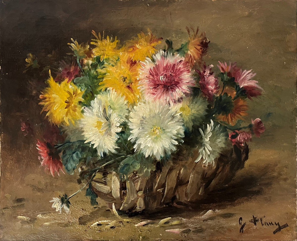 Bouquet Of Dahlias - Oil On Canvas