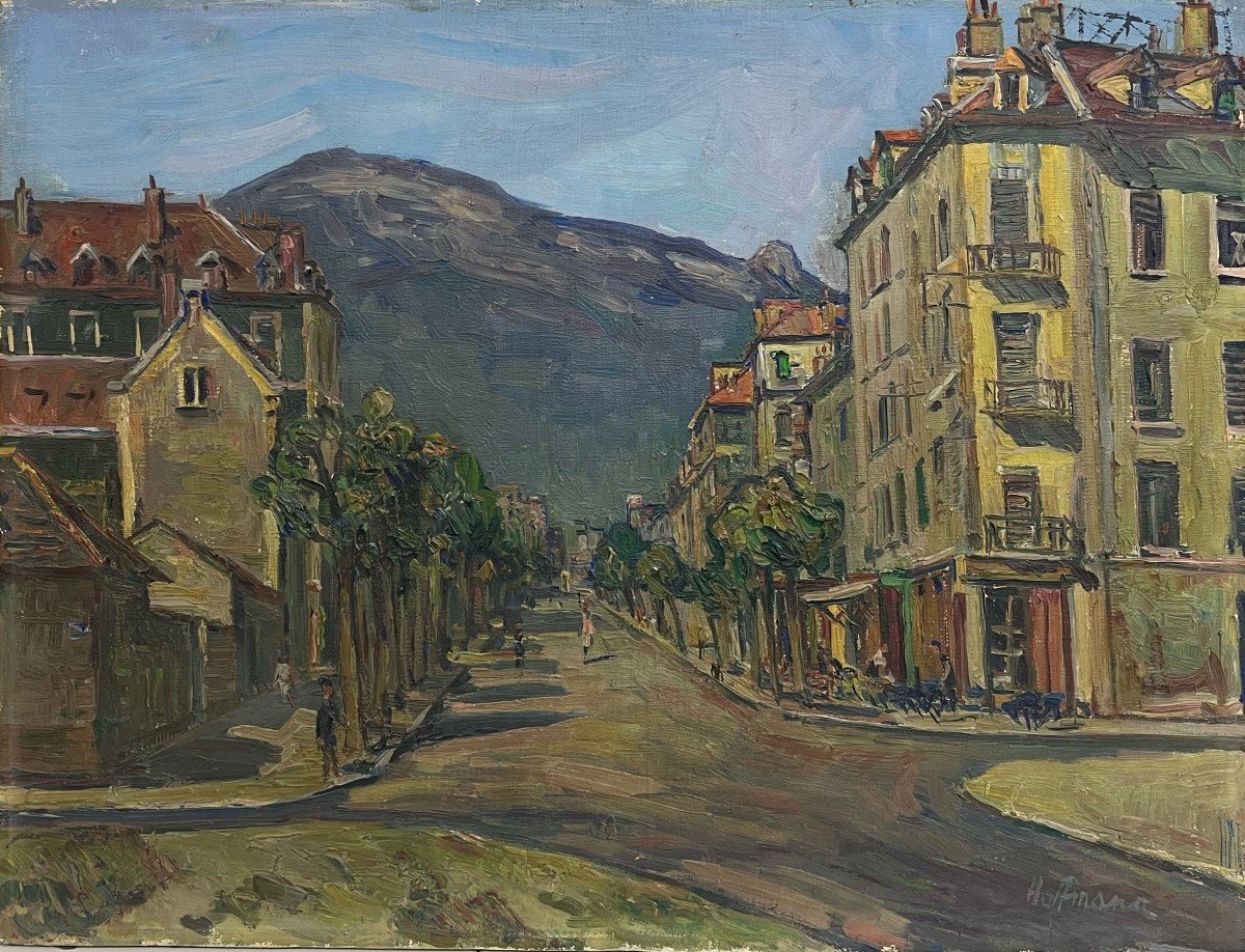 Hoffmann, City And Mountain, 20th Century, Oil On Canvas, Signed, 47 X 62 Cm, Unframed