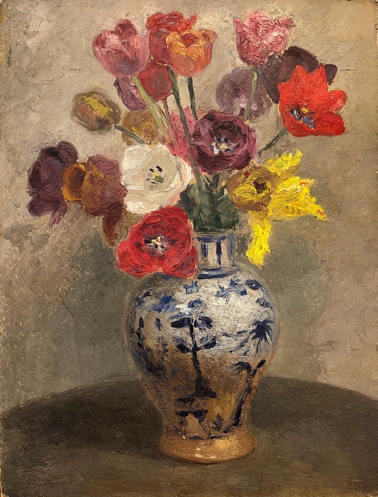 J Demay, Recto Verso: Flowers/still Life, 20th Century, Oil On Cardboard, Signed, 61x46cm, Unframed