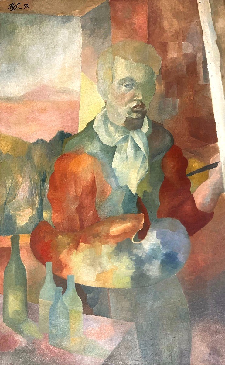 Le Peintre, Signé, 1952, Huile Sur Toile, 146x89cm, Sans Cadre