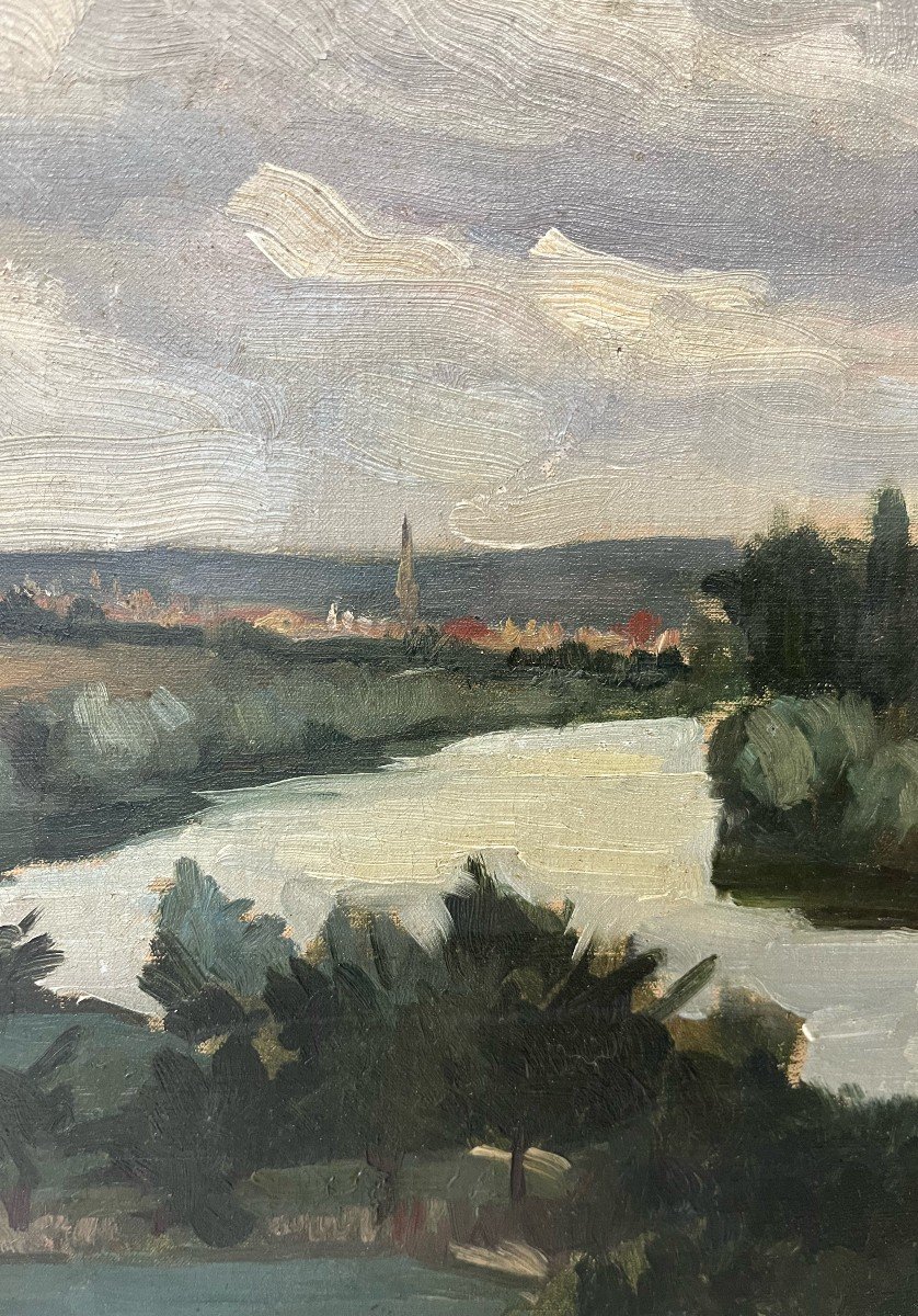 River Landscape, Unsigned 20th Century, Oil On Canvas, 38 X 55 Cm, Unframed-photo-3