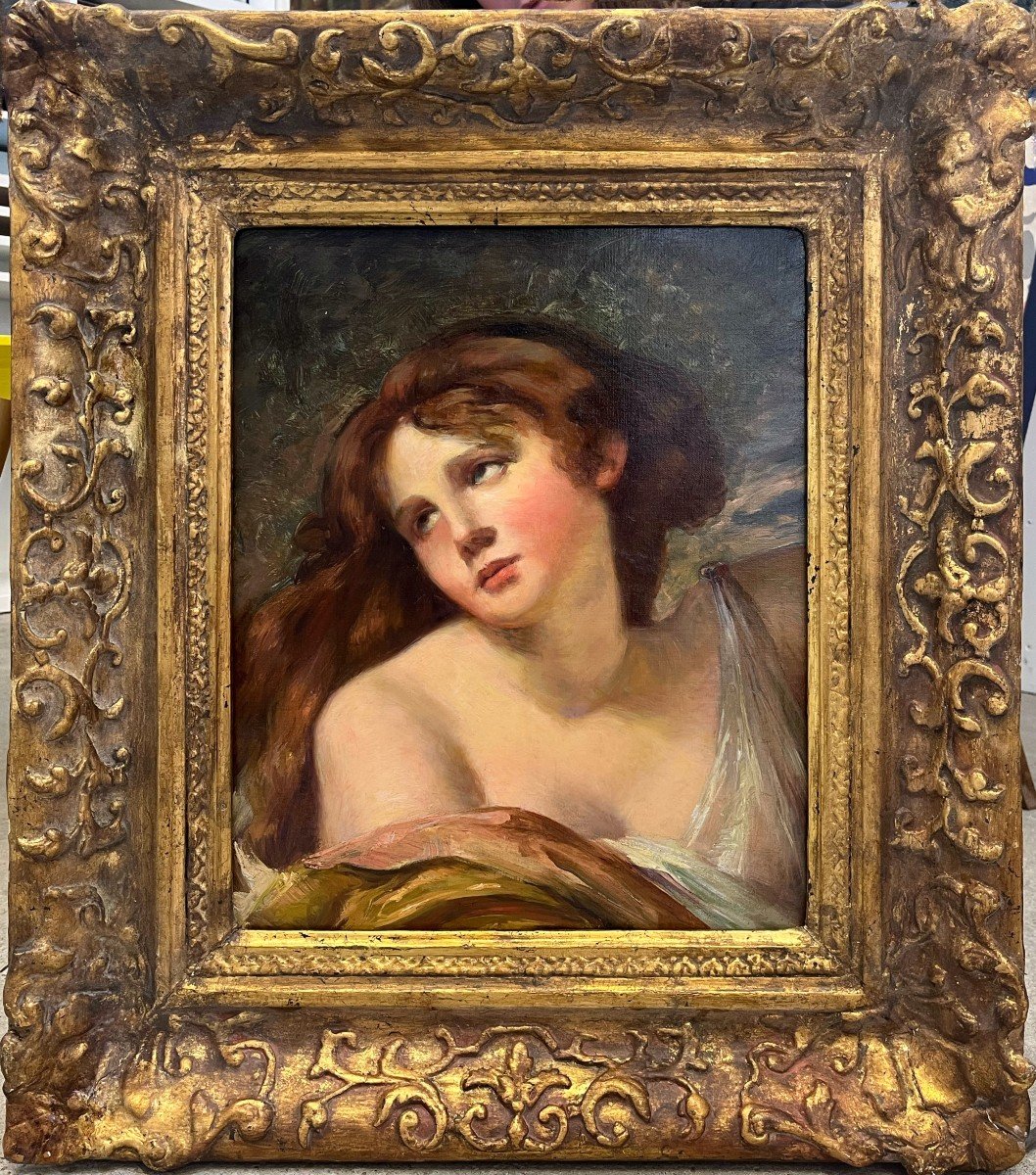 Portrait Of A Woman (marie Madeleine?), 19th Century, Unsigned, Oil On Canvas, 65x57cm, With Frame