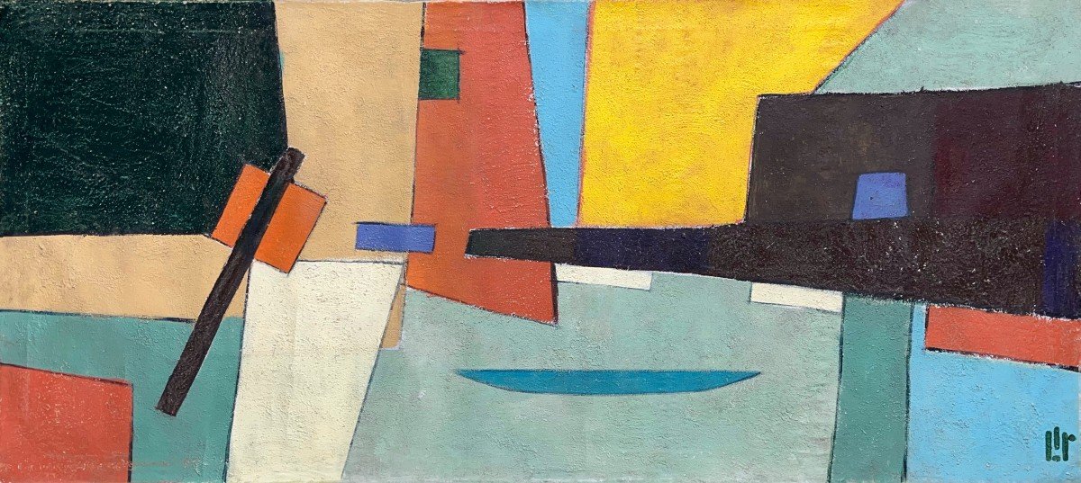 Geometric Composition, Unsigned, 20th Century, Oil On Canvas, 70x160cm, Unframed