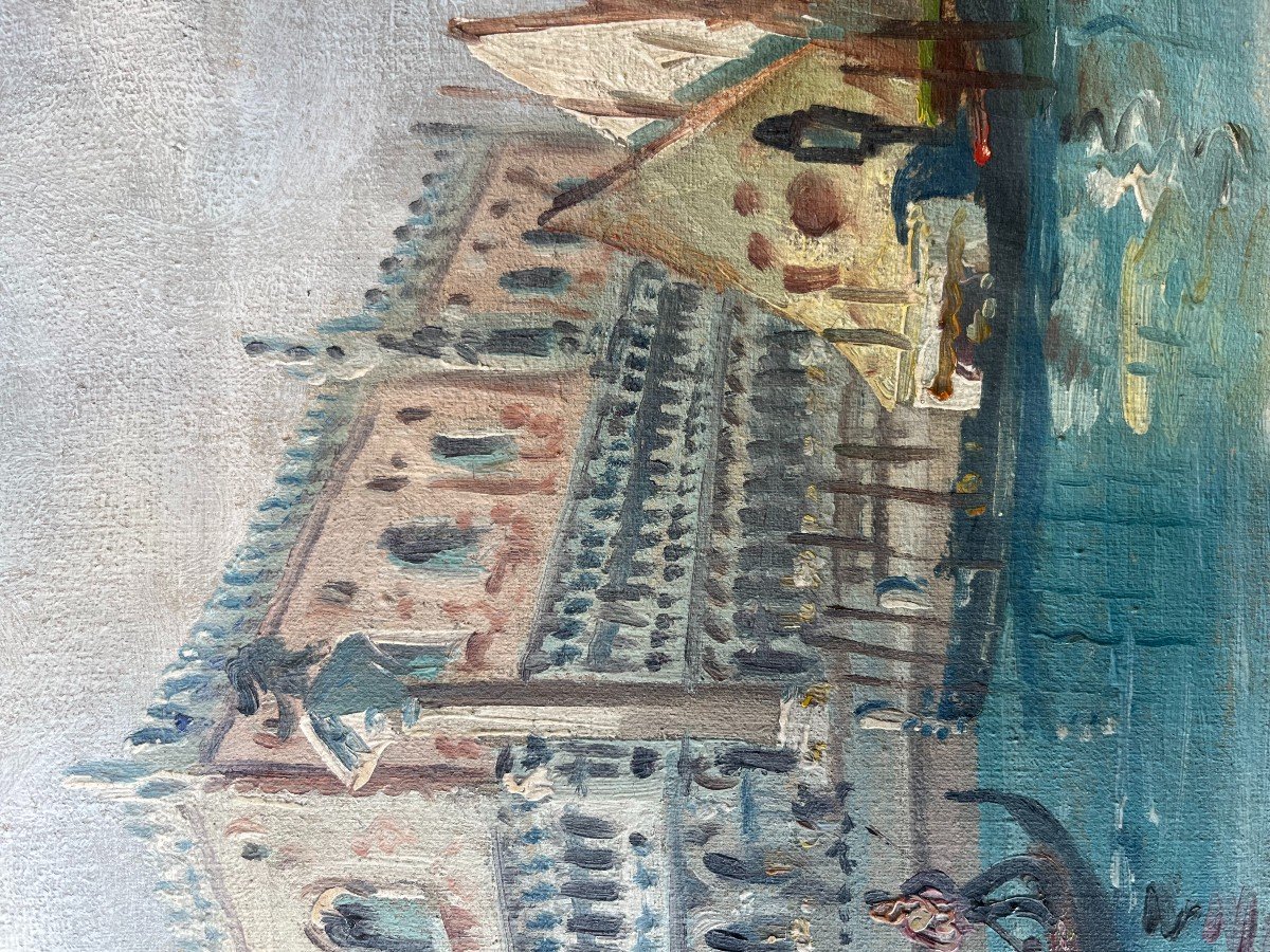 Vue De Venise, XXe, Non Signé, Huile Sur Toile, 38,5x28,5cm, Sans Cadre-photo-3