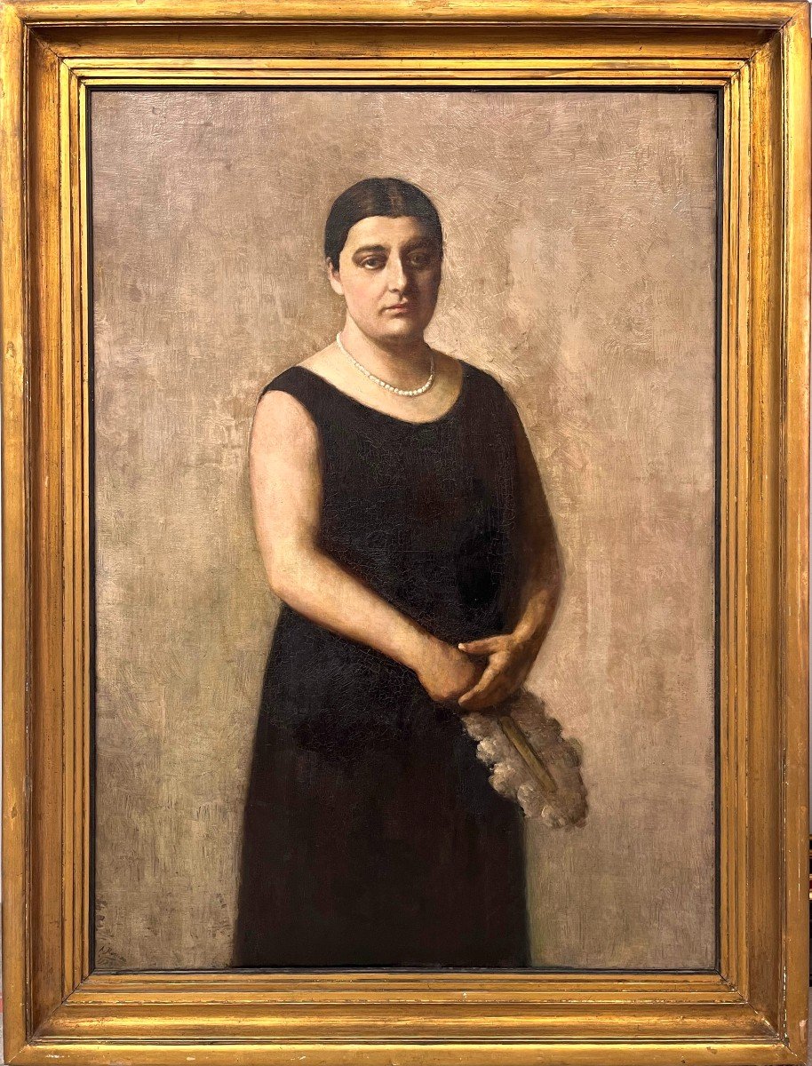 Large Portrait Of A Woman, Oil On Canvas, Signed A.ramon, 1935, 111 X 152 Cm, With Frame 