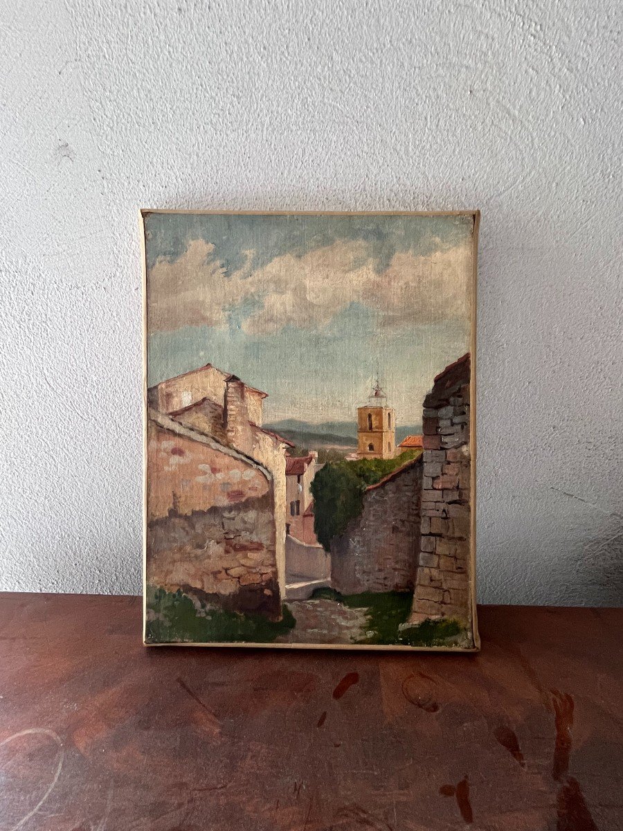 Village, Non Signé, XXe, Huile Sur Toile, 38x29cm, Sans Cadre-photo-3