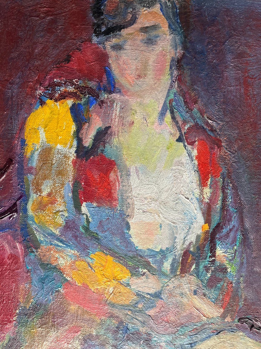 Seated Woman, 20th Century, Signed Forveille On The Reverse, Oil On Canvas, 65 X 54 Cm, Unframed-photo-2