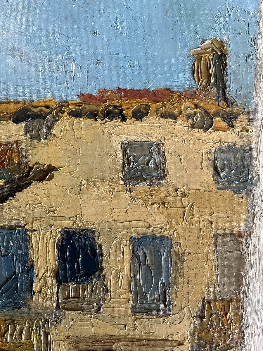 Paysage Grignan, Signé M Bonnefoi 1956, Toile Marouflée Sur Carton, 42x34 Cm, Avec Cadre-photo-1