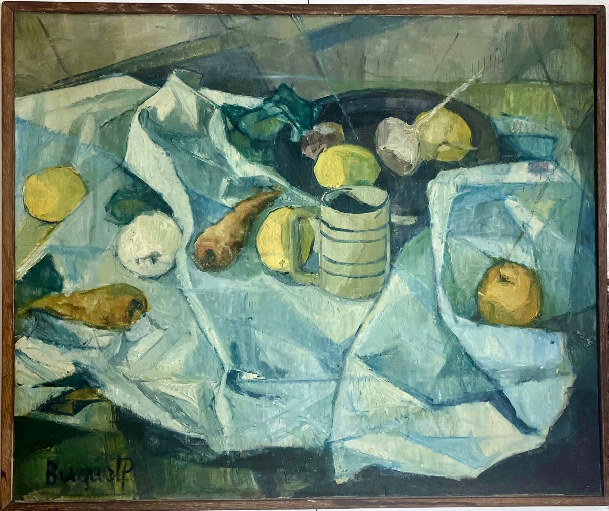 Nature Morte, Signé Pierre Buquet, XXe, Huile Sur Toile, 62,5x75,5cm, Avec Cadre