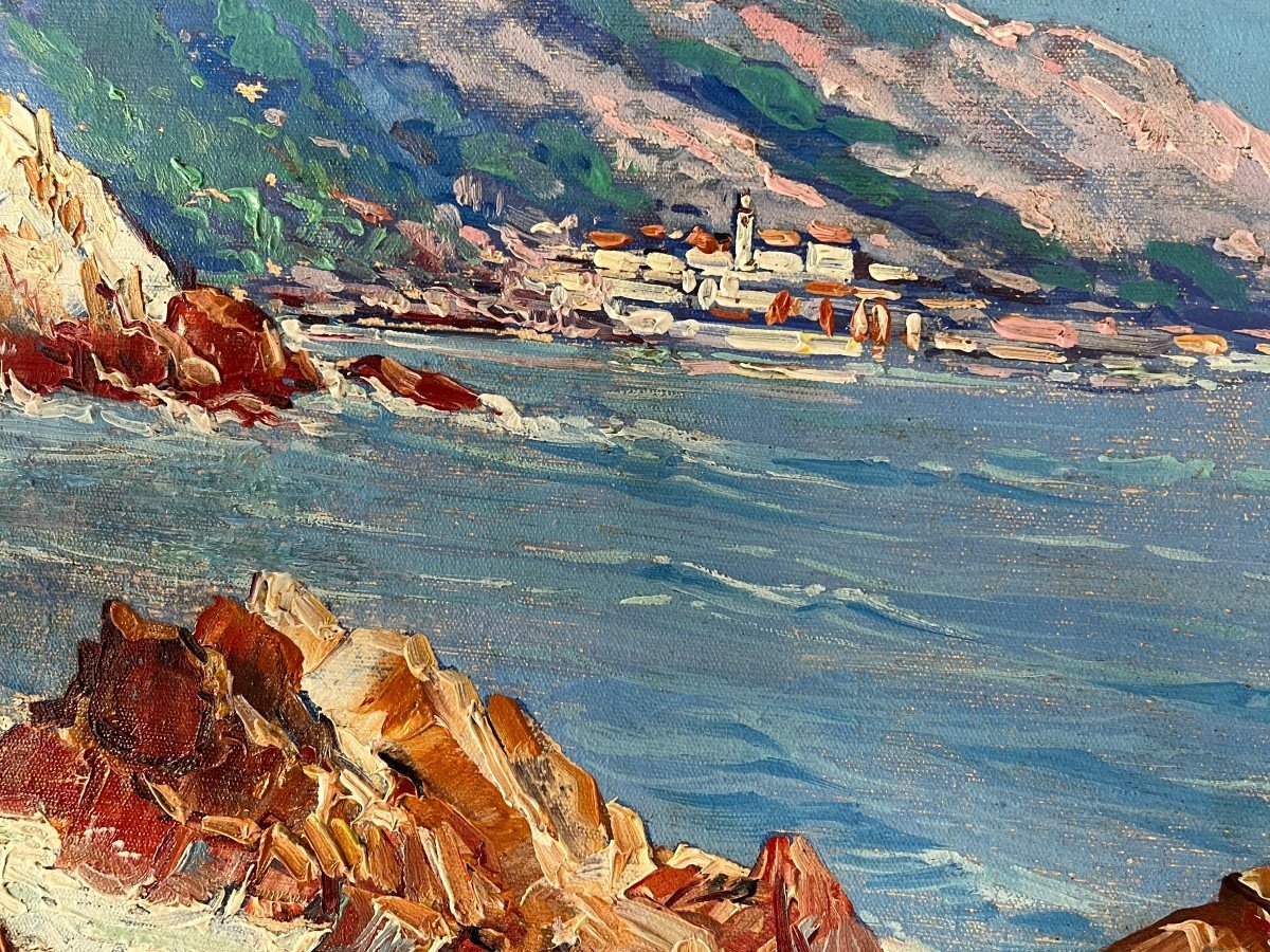 Seaside, Signed Jonquieres, 20th Century, Oil On Canvas, 50x100cm, Unframed-photo-3