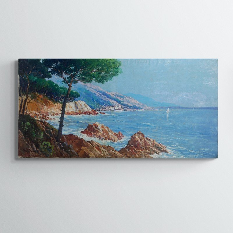 Bord De Mer, Signé Jonquieres, XXe, Huile Sur Toile, 50x100cm, Sans Cadre-photo-1