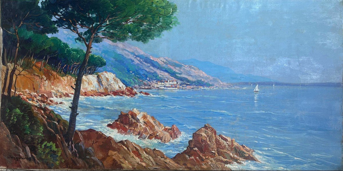 Bord De Mer, Signé Jonquieres, XXe, Huile Sur Toile, 50x100cm, Sans Cadre