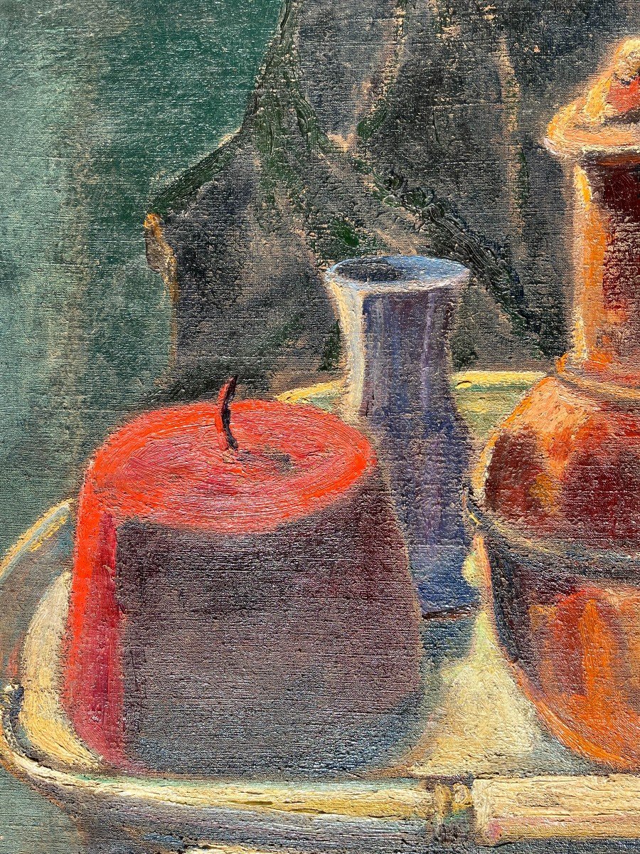  Y Farge, Still Life, 20th Century, Oil On Canvas, Signed, 65x54 Cm, Unframed-photo-2