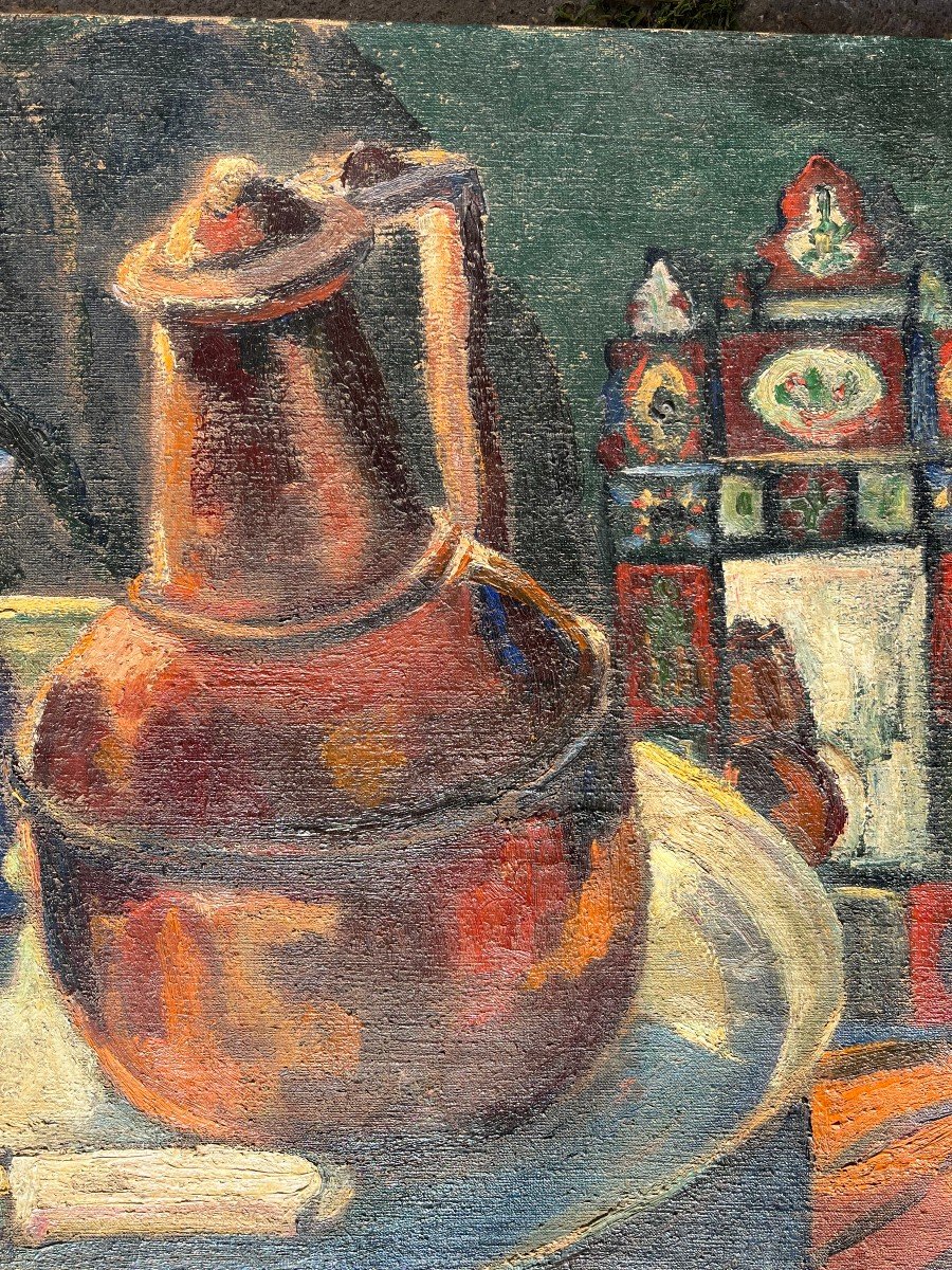  Y Farge, Still Life, 20th Century, Oil On Canvas, Signed, 65x54 Cm, Unframed-photo-3