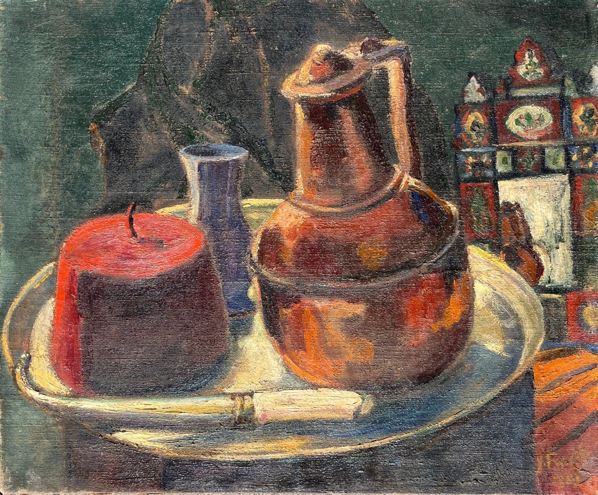  Y Farge, Still Life, 20th Century, Oil On Canvas, Signed, 65x54 Cm, Unframed