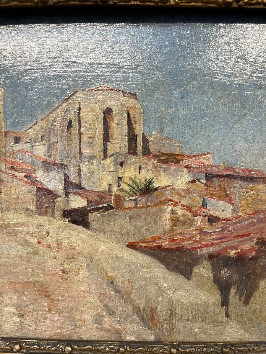 View From The South, 20th Century, Oil On Wood, 35x22 Cm Without Frame -photo-3