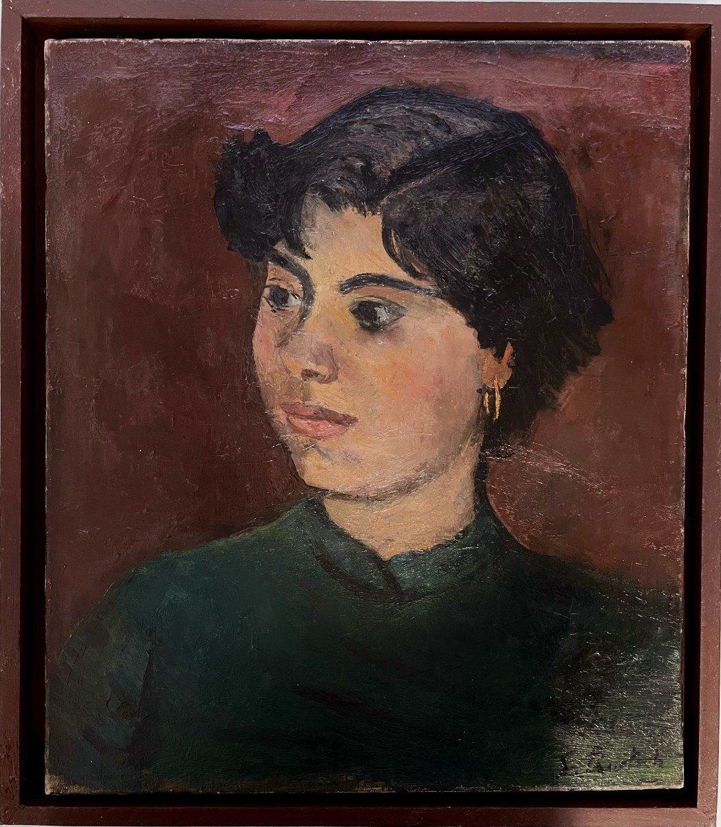 S Briançon-ruetsch (1902-2003), Portrait Of A Young Brunette Girl, 20th Century, Oil On Canvas, Signed