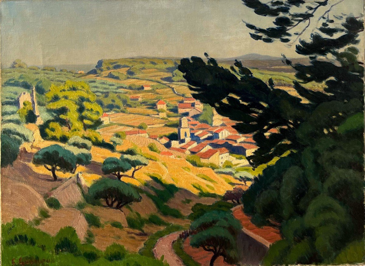 Landscape Bay Of Sanary - Six-fours, Signed Charles Victor Guilloux, 20th Century, Oil On Canvas