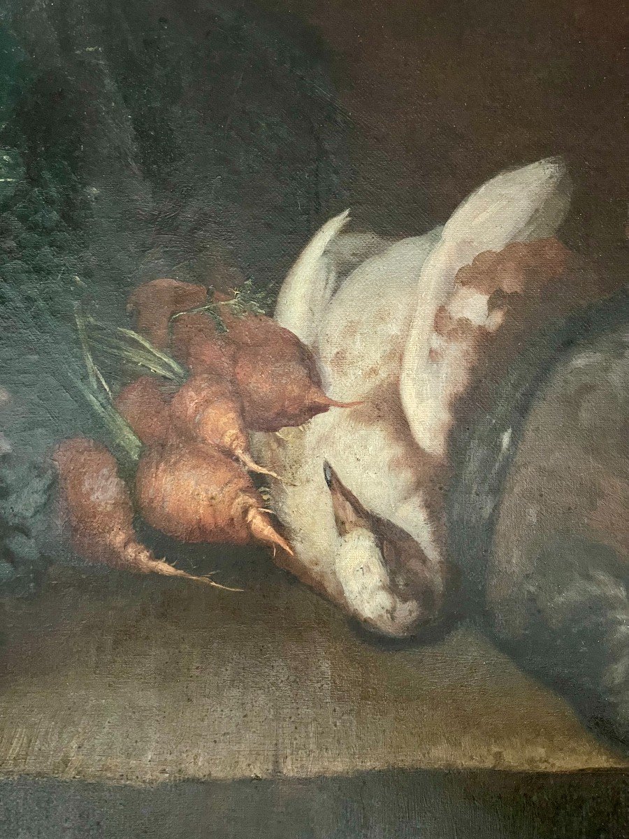 Nature Morte à La Caille, Non Signé, XIXe, Huile Sur Toile, 55x64 Cm, Sans Cadre-photo-3