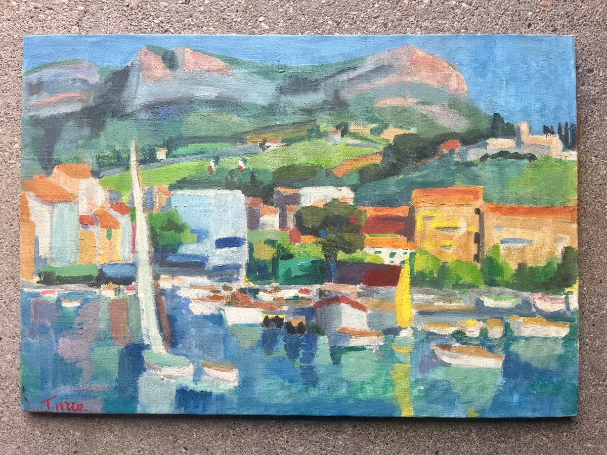 Le Port, Signé A Turco, XXe, Huile Sur Toile, 50x73 Cm, Sans Cadre