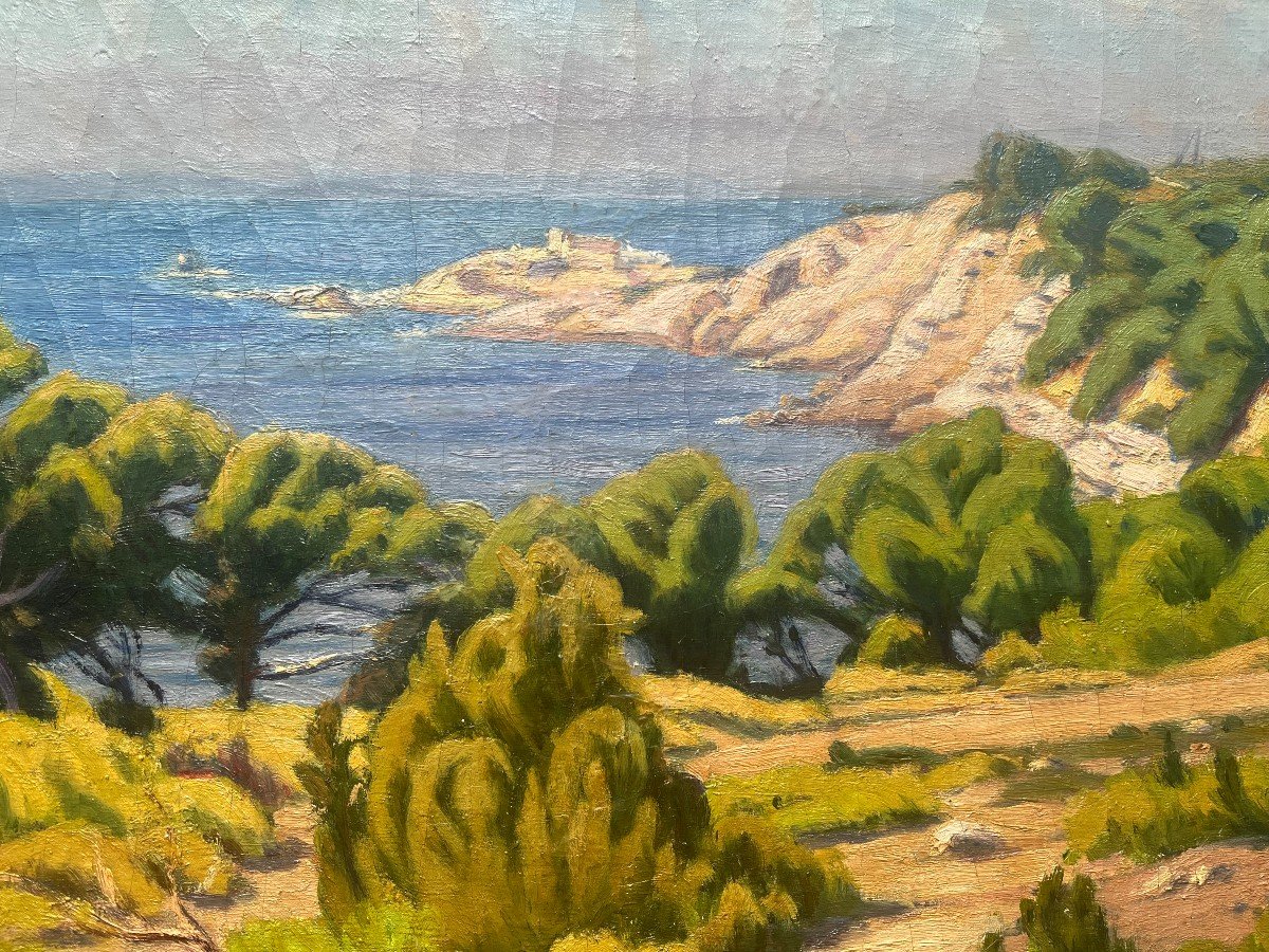 Paysage Baie De Sanary - Six-fours,  Signé Charles Victor Guilloux, XXe, Huile Sur Toile, Titré-photo-2