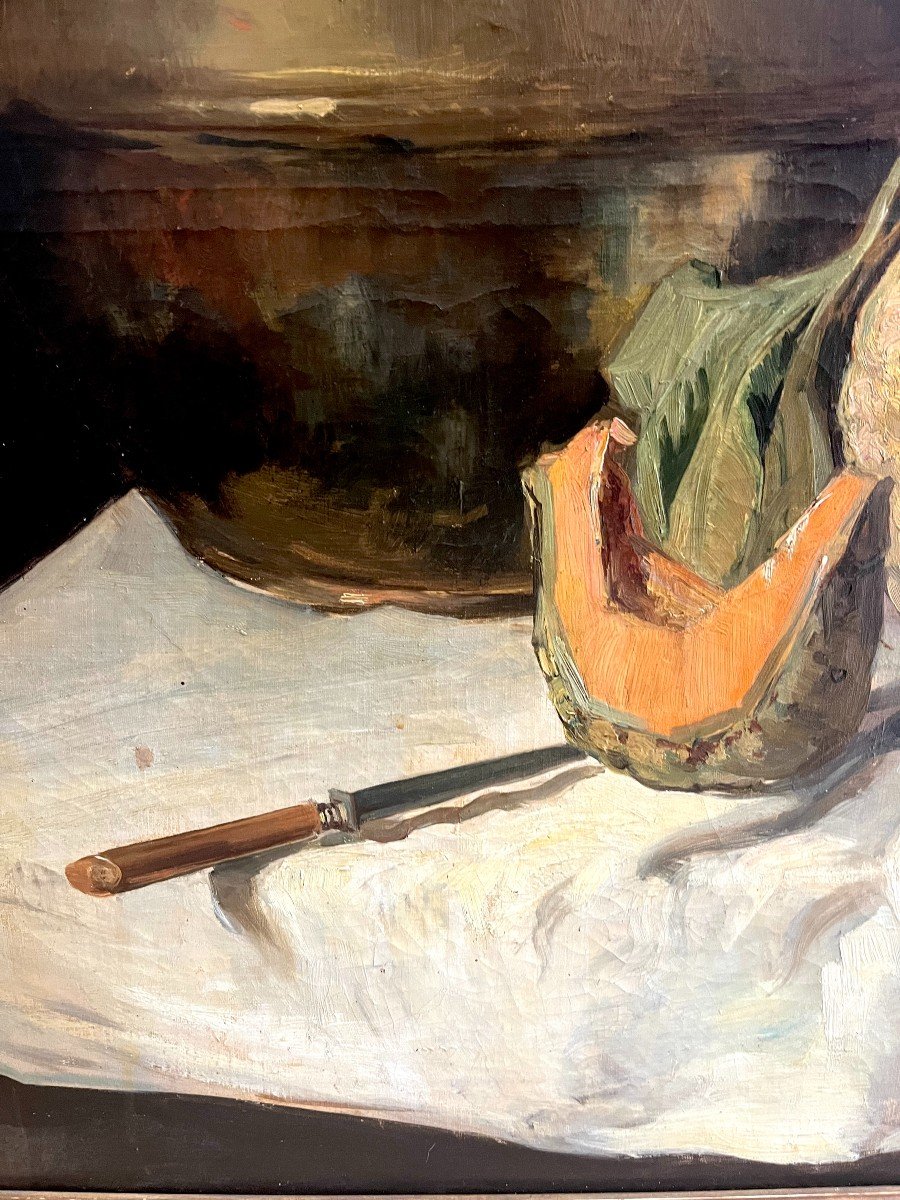 Large Still Life With Squash, Signed H Le Charles, 20th Century, Oil On Canvas, 150x120 Cm-photo-4