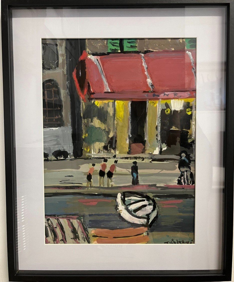 Market In Corsica, Signed Tristani, 20th Century, Gouache On Paper, Signed, 52x42 Cm, With Frame