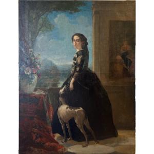 Oil On Canvas - Woman With Dog