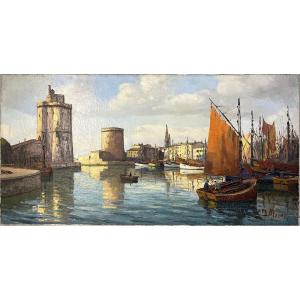 Oil On Canvas - Port Of La Rochelle Signed Yves Madec