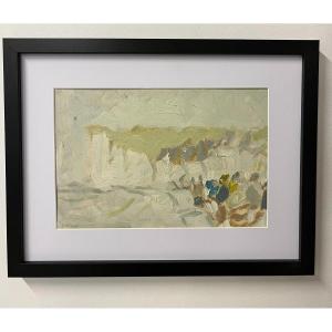 Oil On Cardboard - The Cliffs Signed Pierre Coquet