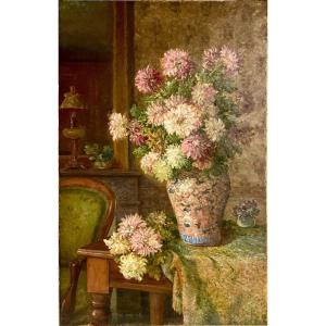 Les Lilas, Oil On Canvas, 19th Century, 130 X 80 Cm, Unframed