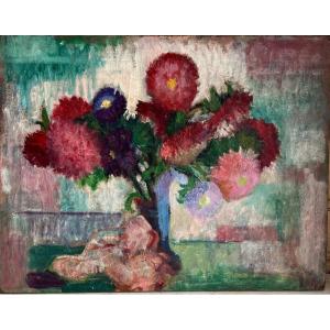 Bouquet Of Pink Flowers, Signed Jean Dreyfus Stern, 20th Century, Oil On Canvas, 51x66cm, Unframed