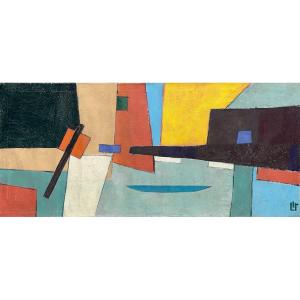 Geometric Composition, Unsigned, 20th Century, Oil On Canvas, 70x160cm, Unframed