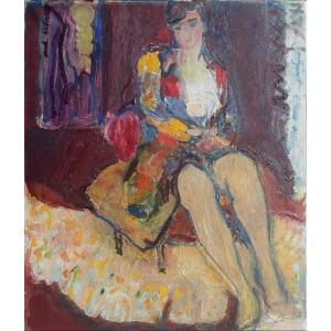 Seated Woman, 20th Century, Signed Forveille On The Reverse, Oil On Canvas, 65 X 54 Cm, Unframed