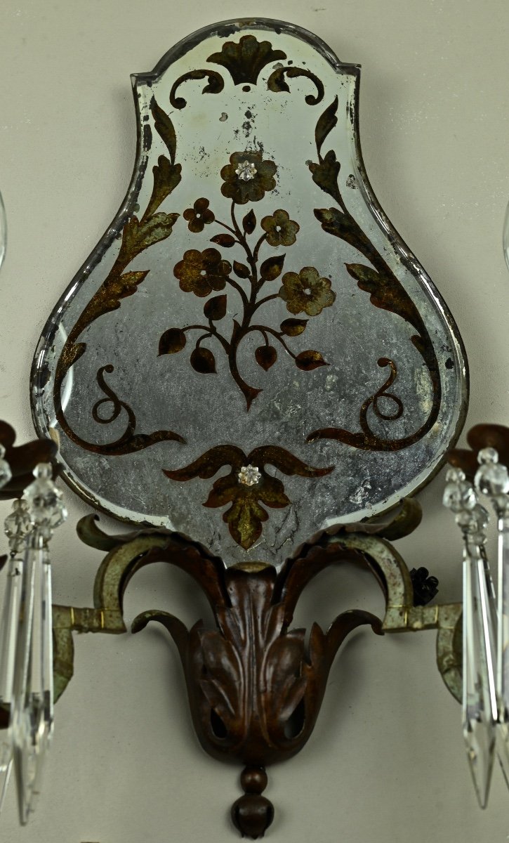 Pair Of églomized Glass Sconces-photo-3