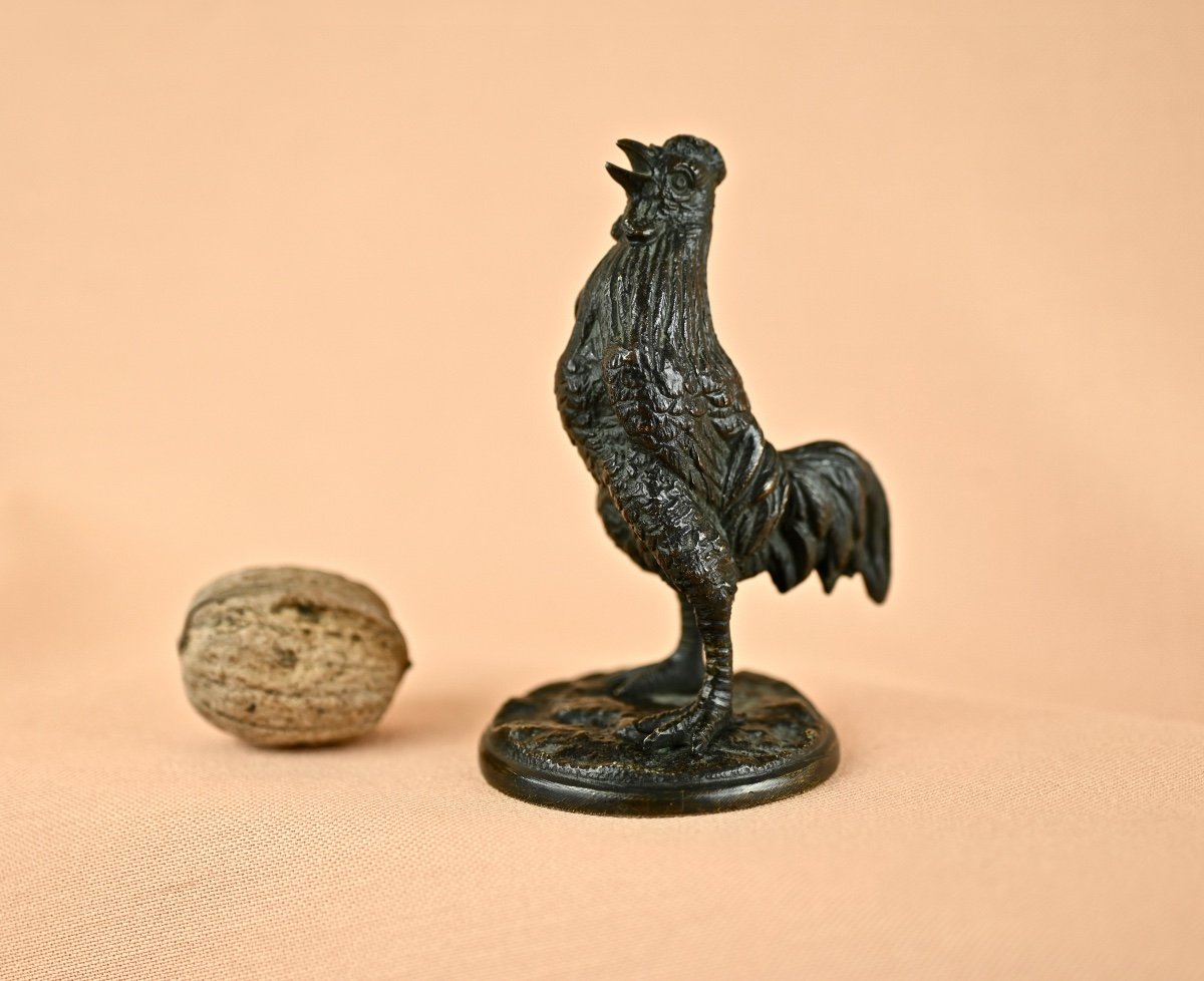 Petit Bronze Coq Chantant