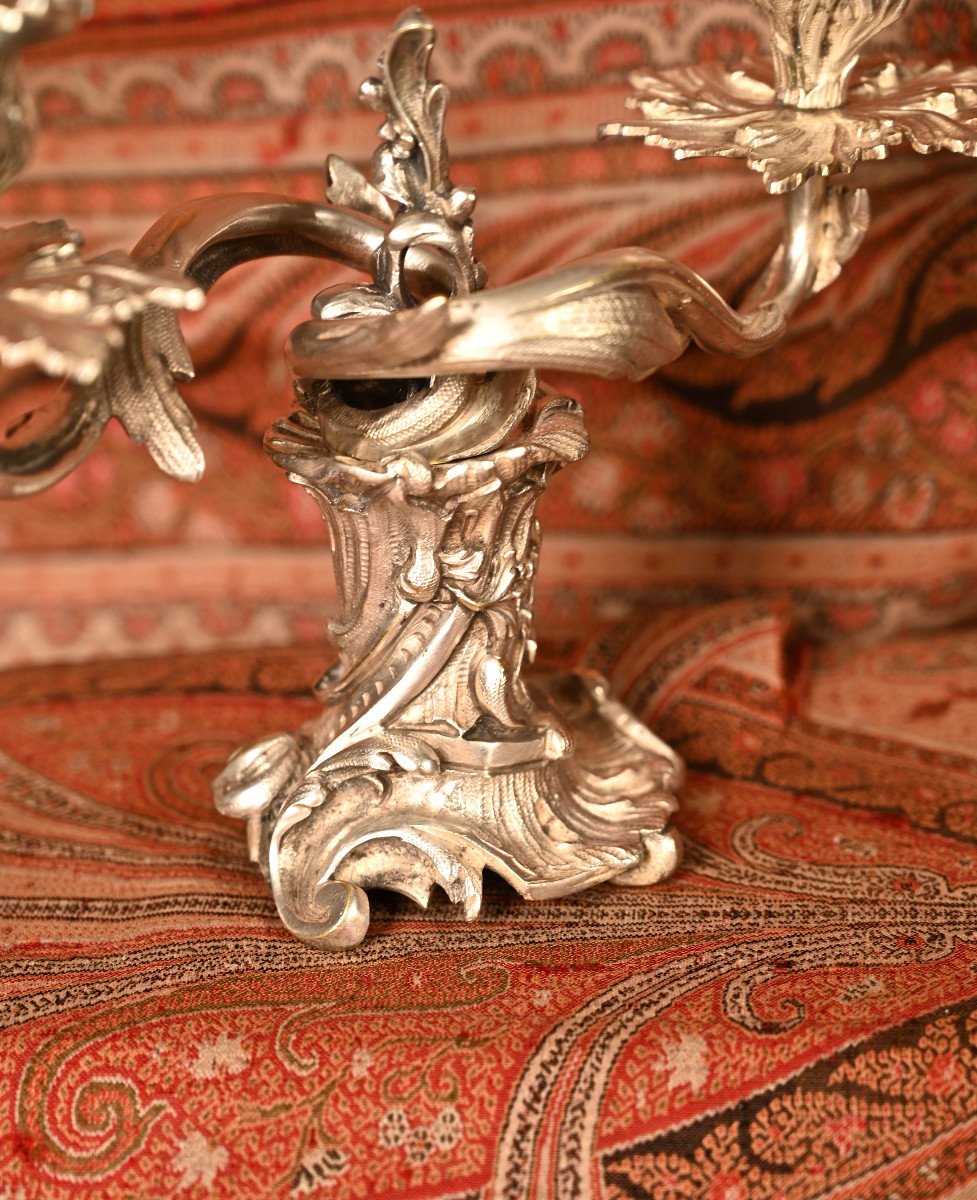 Pair Of Candelabra, Candlesticks, Rocaille End Tables.-photo-4