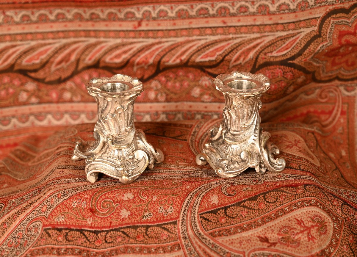 Pair Of Candelabra, Candlesticks, Rocaille End Tables.-photo-2