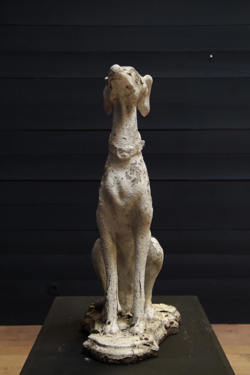 Cement Garden Statue In End Of The 19th Century Representative A Greyhound Sitting-photo-3