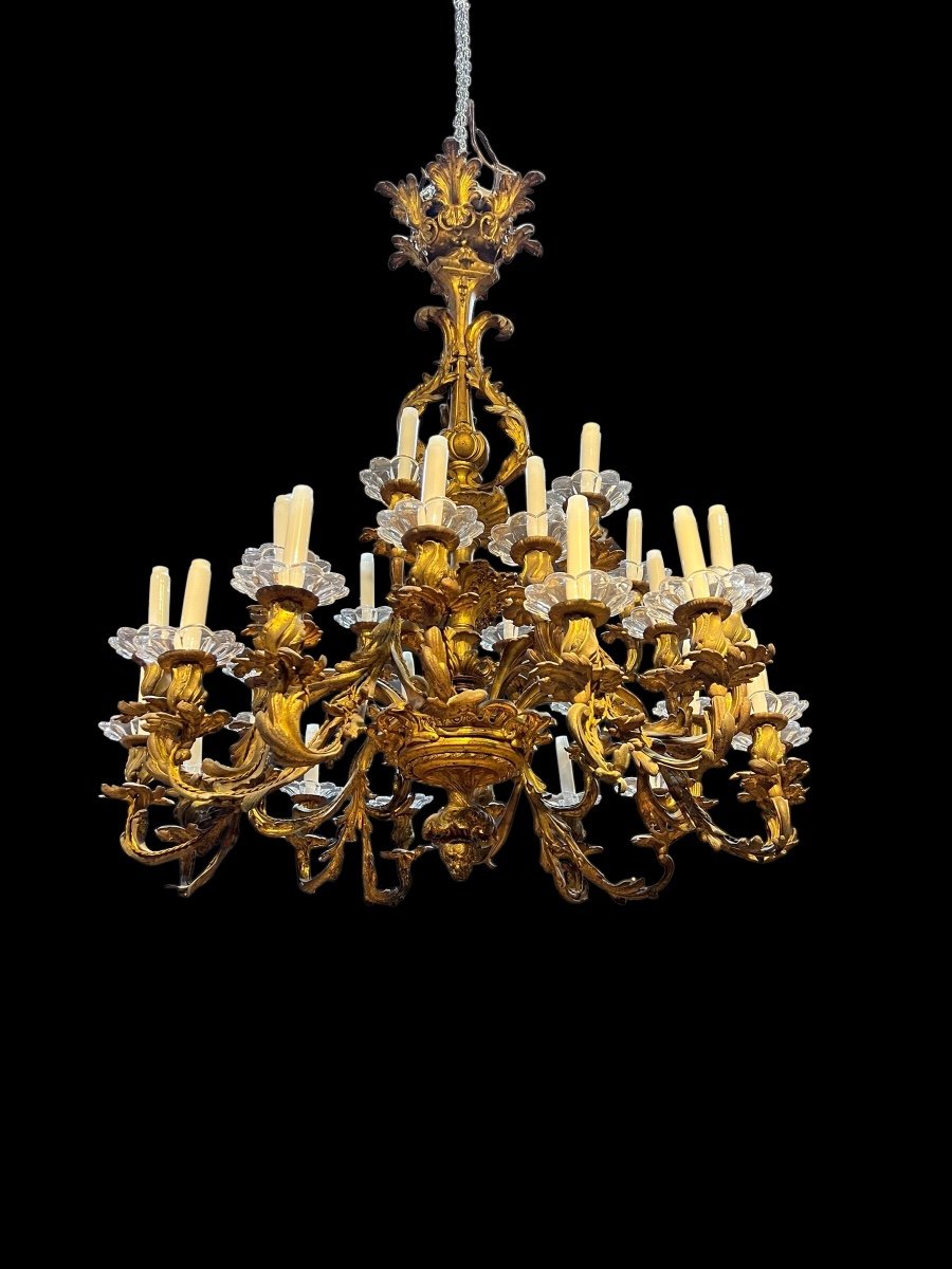 Large Louis XV Bronze Chandelier 19th Century Nap III Period-photo-2